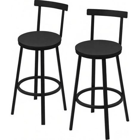 2er-Set Barhocker mit Rückenlehne Metall und MDF Schwarz 65 cm Sitzhöhe MODENUIT (1/5)