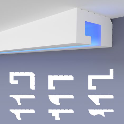 HEXIMO LED Profilo di fuga d'ombra modanature in stucco, illuminazione indiretta in polistirene XPS: Pezzo campione 25 cm, HLED-23 - 90x48 mm (de)