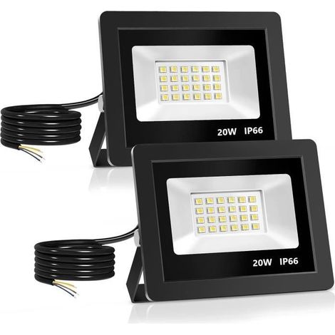 KLVGTIFS PU - Lot de 2 Projecteur LED,Spot LED avec 20W 24 LED Eclairage Exterieur IP65 Etanche,Projecteur LED Extérieur 6500K pour Jardin,Garage (1/4)