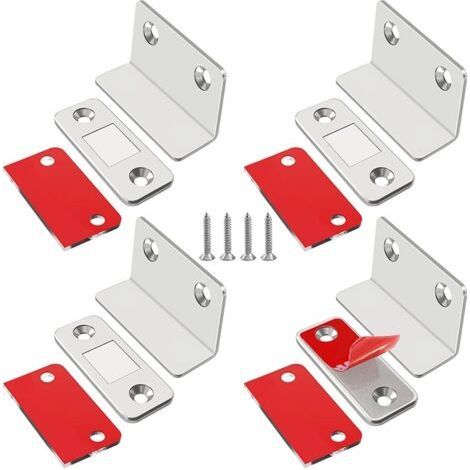 Aimant Porte Placard Lot de 4 Loquet Magnetique Ultra Mince avec Adhésif Fort Cuisine Fermeture pour Porte Coulissante, Loqueteaux Autocollants pour Tiroir, Cabinet, Meuble, Armoire (1/5)
