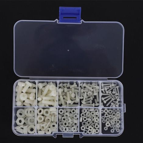 Jeu d'écrous de vis M2 M2.5 M3 M4 M5, kit d'assortiment de rondelles d'écrou de vis en nylon 270PCS pour attaches(blanc) (1/4)