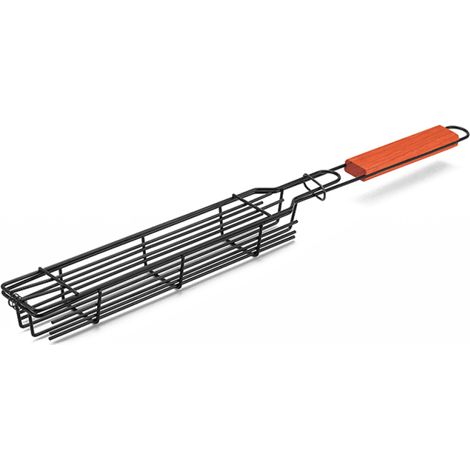 Panier de grillage pour camping et BBQ, outil de grill charbon, manche en bois, accessoires de rôtissage de viande (1/5)