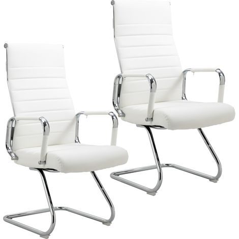 SVITA OFFICE COMFORT Lot de 2 chaises visiteur cantilever avec accoudoirs, chaise de conférence sans roulettes, fauteuil de bureau en similicuir blanc (1/5)