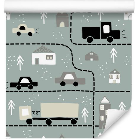 Papel pintado de coches y camiones para salón y dormitorio, 50x1000 cm. (1/5)