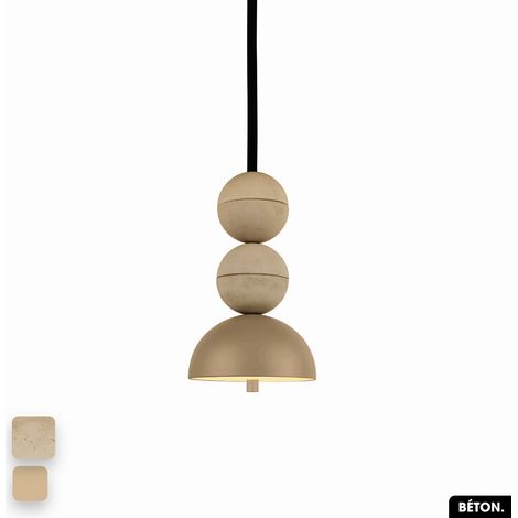 Lampe de suspension en béton - BOSFOR CONCRETE SABLE - AMANDE 2 BALLES LED 14W (1/3)