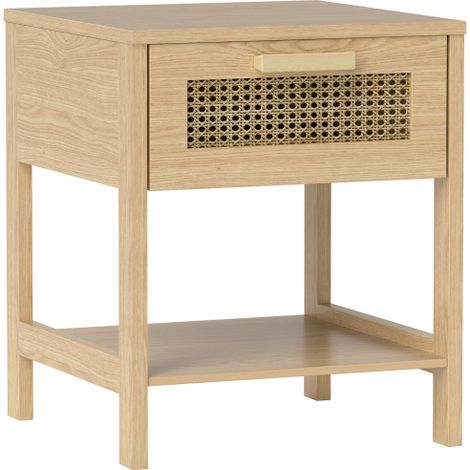Table de chevet en rotin naturel dotée d'un tiroir et d'une niche de rangement ouverte  finition naturelle  dimensions : 40 x 40 x 48,4 cm. (1/5)