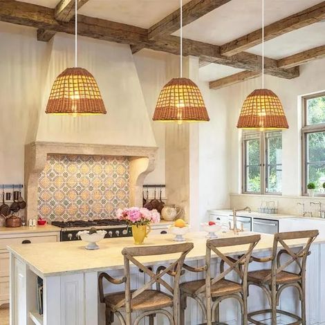 3pcs Suspension Luminaire Vintage Lampe de Plafond Abat-jour en Bambou Design Cage Lustre Industriel pour Salon Chambre (1/5)