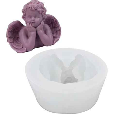 Moule à bougie parfumée 3D en silicone, motif ange, outil de décoration pour gâteau bébé ange en argile, mains tenant un visage d'ange (1/5)