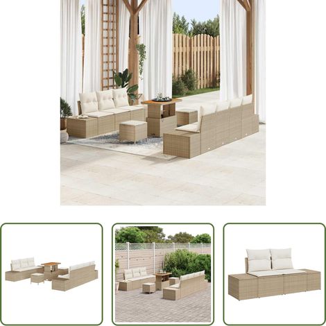 vidaXL Canapé terrasse - Ensemble de canapé de jardin 10 pcs Beige polyrotin (1/5)