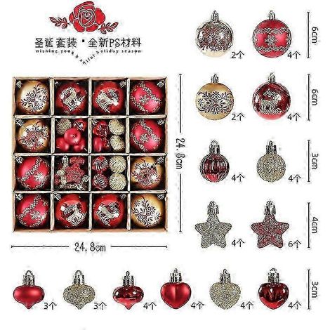 Flocons de neige peints pour Noël, décorations de Noël galvanisées, ornements pour sapin de Noël, boules de Noël (rouge et or) (1/4)