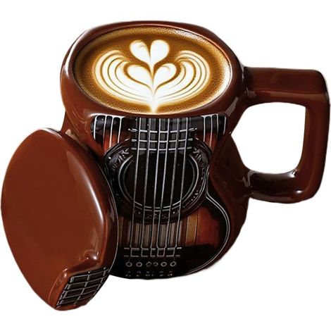 3D Tasse En Forme De Guitare, 500ml Mug Musical En Céramique Avec Couvercle, Pour Café, Thé, Lait, Tasse Idéale Pour Les Musiciens Et Les Amateurs De Musique, Cadeau Pour Hommes Et Femmes (1/5)