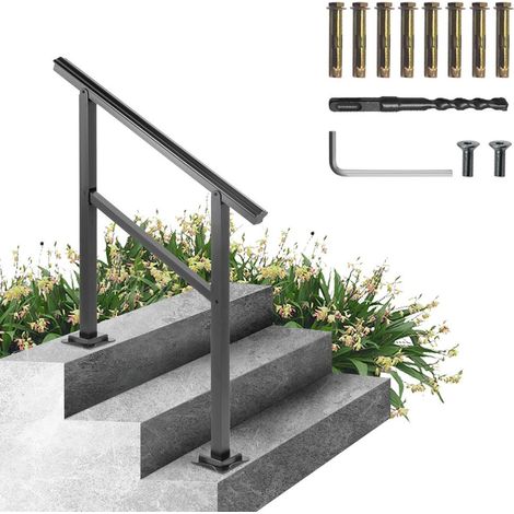 Escalier Extérieur et Jardin Appui Sécurisé Main Courante Aluminium Robuste Rambarde 2-3 Marches Orientable 0-30° Noir 91x89,5cm (1/5)