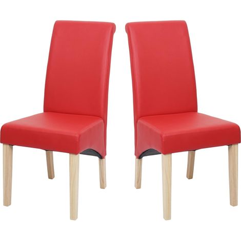 Set 2x sedie M37 soggiorno sala pranzo elegante lounge ecopelle liscia 50x46x99cm rosso piedi chiari