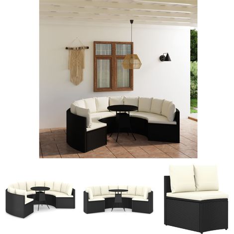 The Living Store 7-tlg. Garten-Sofagarnitur mit Auflagen Poly Rattan Schwarz - Gartenmöbel-Sets (1/5)