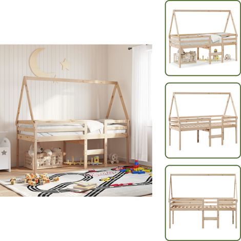 Letto in legno - vidaXL Letto a Soppalco con Tetto 75x190 cm in Legno Massello di Pino - Letto in pino