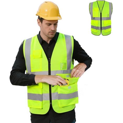 Warnweste Gelb ISO20471 mit 5 Taschen, hohe Sichtbarkeit, für Auto & Outdoor, Größe L (1/5)