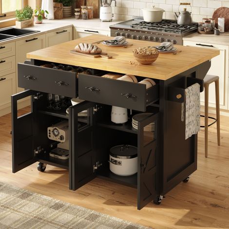 Îlot de cuisine haut de gamme, desserte multifonctionnelle avec grand espace de rangement, buffet mobile, chariot de cuisine pour salle à manger, salon, cuisine, avec freins et étagères réglables, noi (1/5)