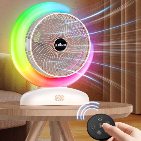 Tragbarer Tischventilator mit integrierter Beleuchtung, USB-aufladbar, mit Fernbedienung, ideal für den Innen- und Außenbereich, Farbe Roségold. (1/5)