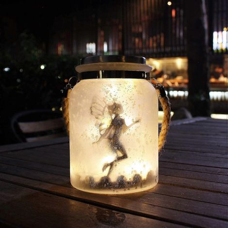 Lampe de table décorative, cadeau de jardin, lanterne solaire suspendue étanche en verre blanc dépoli, pot suspendu, 20 mini LED blanc chaud pour jardin (1/5)