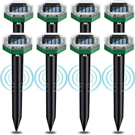 Kit de 8 répulsifs solaires ultrasoniques contre les taupes, étanche IP65, idéal pour les jardins, terrasses et pelouses. (1/4)