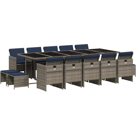 Maison Exclusive - Set da pranzo da giardino da 15 pz con Cuscini in Polyrattan Grigio (1/5)