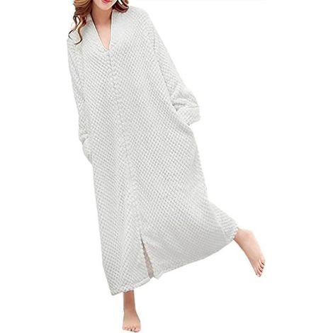 Women's fleece bathrobe - 100% polyester - Size M - White