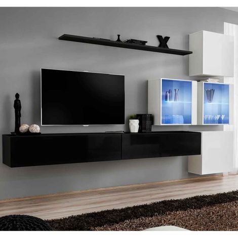 Meuble TV Mural Design "Switch XIX" 310cm Noir & Blanc (1/4)