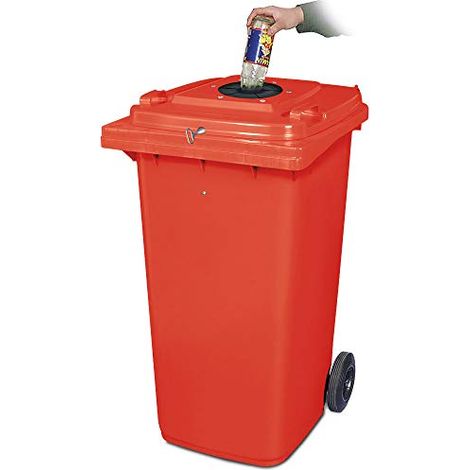 BRB 240 Liter Müllbehälter, Flascheneinwurf mit Gummirosette, abschließbar mit Dreikantschlüssel (rot) (1/2)