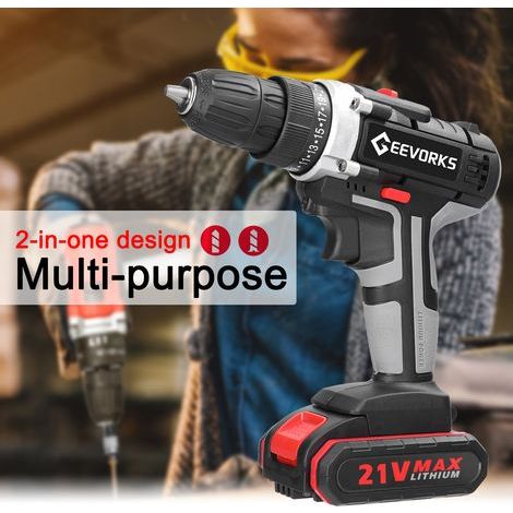 Perceuse sans fil à percussion électrique multifonctionnelle 21V, batterie au Lithium haute puissance, perceuses à main rechargeables sans fil, outils électriques de bricolage à domicile (1/5)
