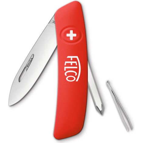 FELCO Couteau suisse n° 502 (Couteau avec 4 fonctions, incluant tournevis et pincette, outil polyvalent, longueur 95 mm, lame 75 mm, rouge) FELCO 502 (1/2)