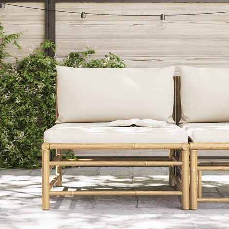 Canapé de jardin central, Canapé d'extérieur, Meuble de jardin, avec coussins blanc crème Bambou OIB5136E (1/3)