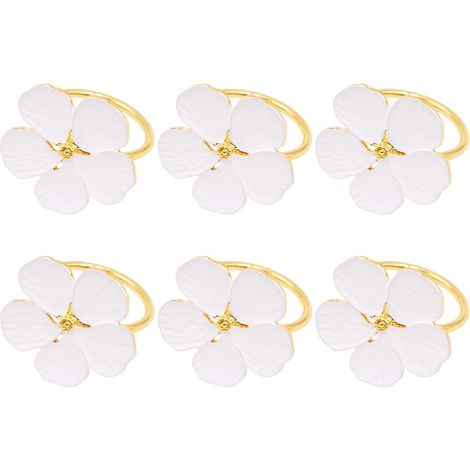 Lot de 6 ronds de serviette blancs à motif floral pour mariage, fête, banquet, Thanksgiving, Noël, décoration de table (blanc) (1/5)