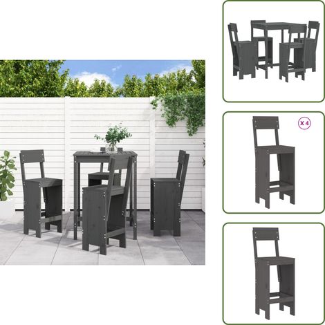 Legno massello - vidaXL Set Bar da Giardino 5 pz Grigio in Legno Massello di Pino - Bar in legno