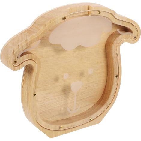 Boîte à monnaie en bois en forme de mouton mignon avec fenêtre transparente – 20 x 17 x 2,8 cm, bois naturel, cadeau pour enfants