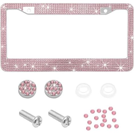 Ohleats Cadre de plaque d'immatriculation de voiture, cadre de plaque d'immatriculation en acier inoxydable étincelant, couverture de support de plaque d'immatriculation diamant pour homme et femme, (1/5)