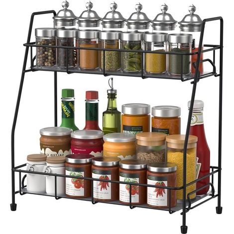2-Tier Spice Rack – Matte Black Metal 31 x 31 x 16.5 cm – Storage for Herbs and Oils – Compact Modern Design (1/5)