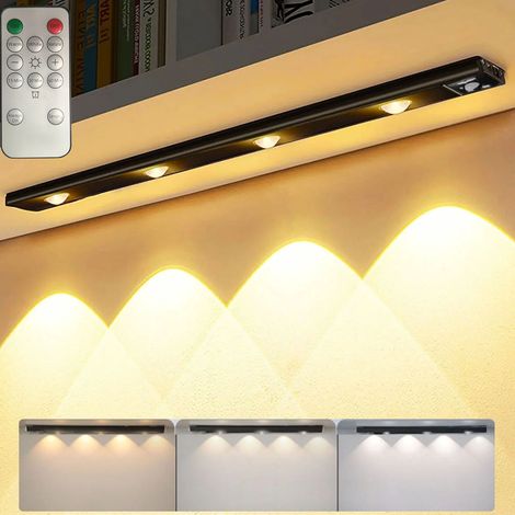 Lampe LED à détecteur de mouvement magnétique avec télécommande, trois températures de couleur, luminaire d'escalier de cuisine, noir, 50 cm (1/5)