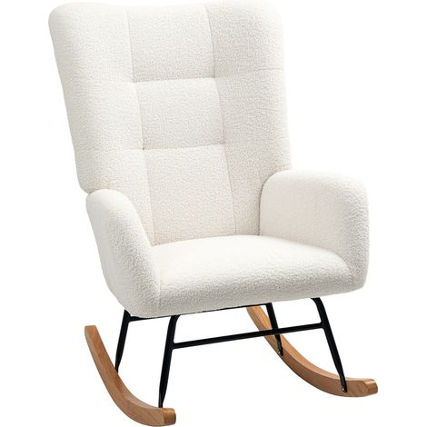 Poltrona a dondolo con braccioli, effetto teddy, 94 x 70 x 100 cm, crema HAVRYA (1/5)