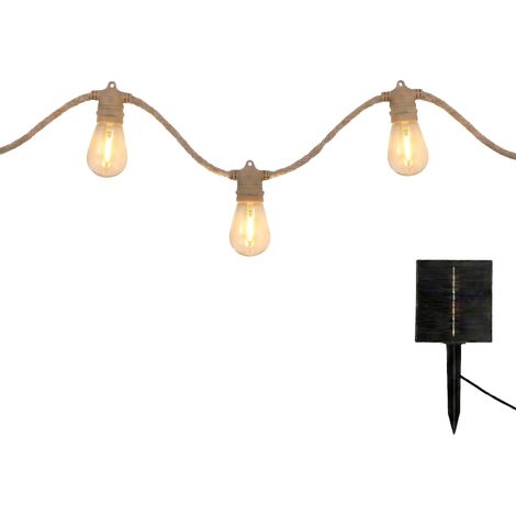 Guirlande lumineuse solaire et sur secteur en corde 10 ampoules transparentes LED blanc chaud 8m (1/5)