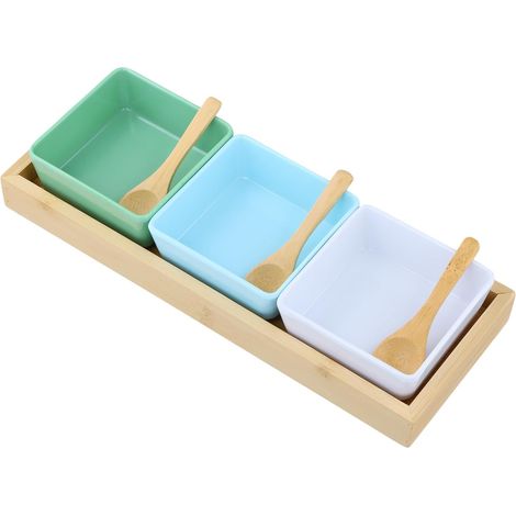Set Apéritif 4 Pièces - Céramique et Bambou - Bols Snack avec Cuillères et Plateau - Pour Dips et Entrées - 180 ml (1/5)