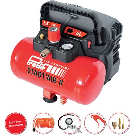 Prodif – Compresseur sans huile 6L – Débit d'air 160 L/min – Pression maximale 8 bar – Moteur 1.5 CV – Compact et léger pour usage pro