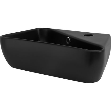 ML-Design Lavabo da Appoggio in Ceramica Nero Opaco Rettangolare 45 x 27 x 13 cm Lavandino con Attacco a Parete Lavello Lavamani Sanitari per Bagno Design Moderno Foro per Rubinetto a Destra