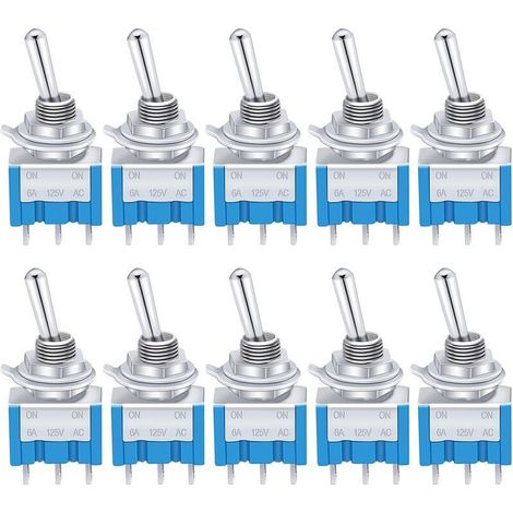 10 mini interruptores de palanca azules de encendido/apagado, 3 terminales, 2 posiciones, SPDT, para coche, camión, barco, CA 125V 6A - KZQ