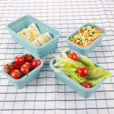 1 Set Boîte bento, Silicone pliable, Micro-ondes congélateur, 350ml 500ml 800ml, Camping voyage (1/5)