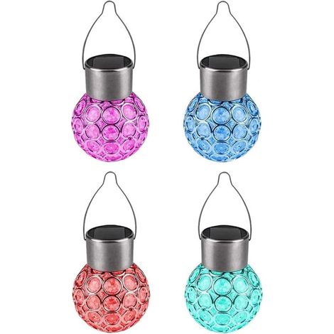 Lot de 4 lampes solaires suspendues d'extérieur, lanternes solaires étanches pour jardin, trottoir, arbre ou décorations de fêtes - Changement de couleur (1/5)