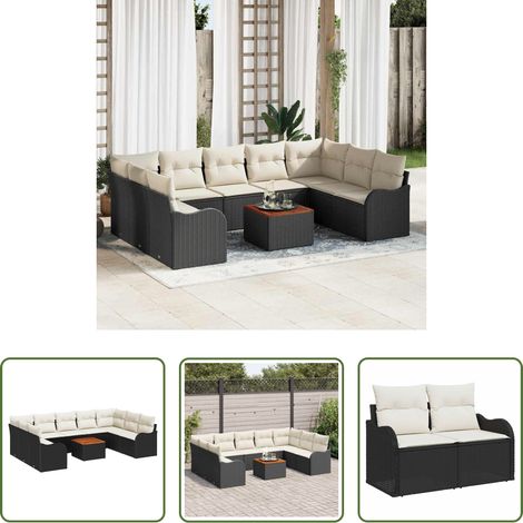 Gartenmöbel - Gartensofa-set mit Kissen 10 pcs Schwarz Poly-Rattan (1/5)
