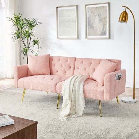Canapé 2 places 180x77x78 cm rose en avec dossier réglable et 2 coussins (1/5)