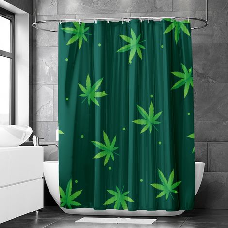 Rideau de douche motif feuilles de cannabis aquarelle, tissu salle de bain imperméable, 90x180 cm (1/5)