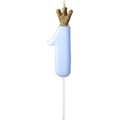 Bougie d'anniversaire bleue 1 avec couronne dorée scintillante - Bougie numéro 1 garçon - Décoration de gâteau - Bleu doré - 9,5 cm (1/4)