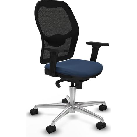 Jorquera sincro malla negra similpiel azul marino brazos 2D base aluminio ruedas 65mm nailon (1/5)